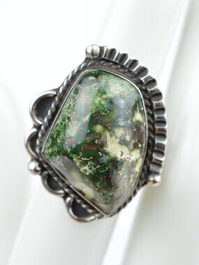 Vintage Taxco Mexico Sterling Silver Dragon's Blood Jasper Ring Size 5 IRD 925